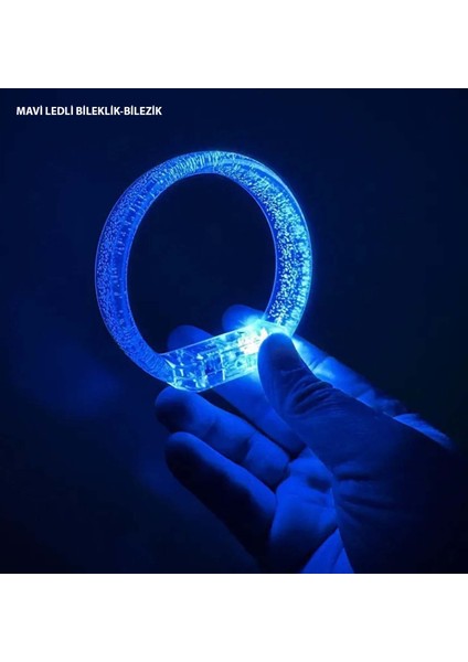 Mavi LED Işıklı Baskı Yapılabilen Pilli Bileklik Bilezik 1,5 cm Genişlik (4915)