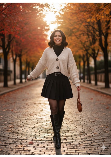 Kadın Kemerli Pileli Şort Etek modelleri