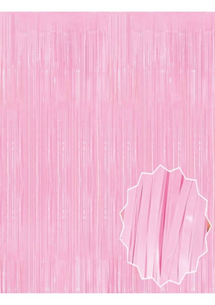 Soft Pembe Püsküllü Kapı Perdesi - Parti, Baby Shower, Cinsiyet Partisi 1x2 M (4915) Go-53-vice/(1395)