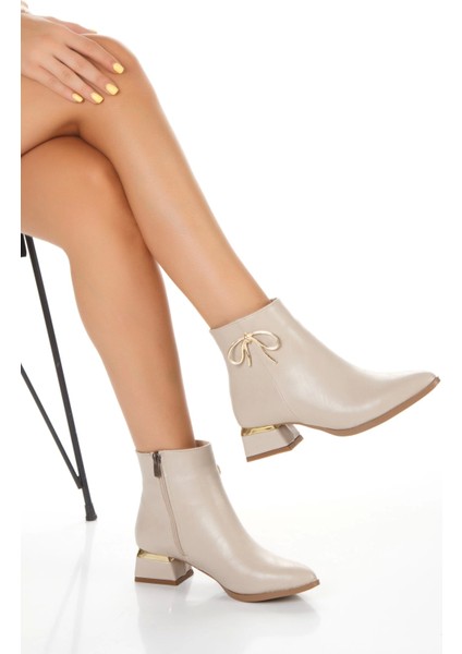 Kadın Tarz Topuklu Sivri Burunlu Bot Bej fırsatları