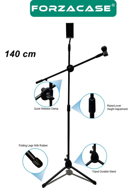 Tablet Tutuculu 360 Döner Profesyonel Metal Mikrofon Standı 140 cm - FC1077 fırsatları