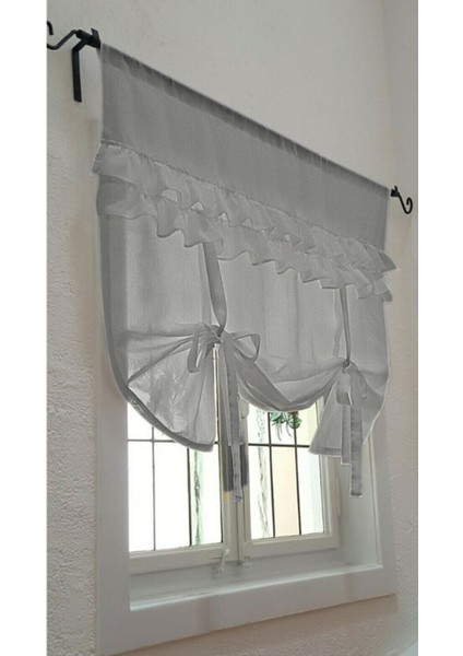 Fırfırlı Keten Gri Tül Perde