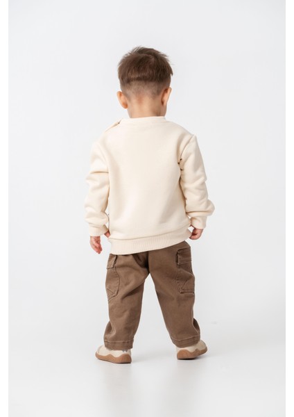 Erkek Bebek Pamuklu Krem Araba Baskılı Sweatshirt ve Kahverengi Kargo Pantolon Takım - Günlük Konforlu Stil indirimleri