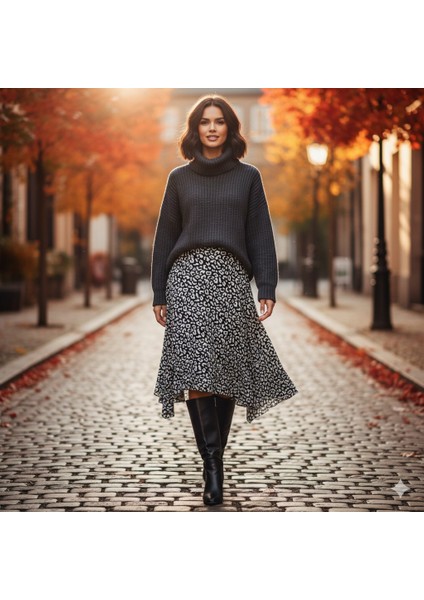 Kadın Asimetrik Kesim Çok Şık Etek (ORTA KALINLIK)