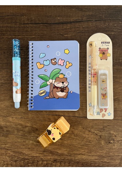 Capybara Kırtasiye Seti Not Defteri Silgi Kurşun Kalem Kalemtıraş Kapibara Okul Set Defter