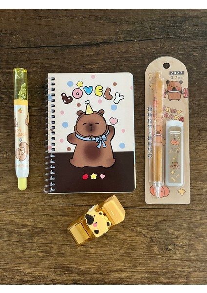 Capybara Kırtasiye Seti Not Defteri Silgi Kurşun Kalem Kalemtıraş Kapibara Okul Set Defter fırsatları