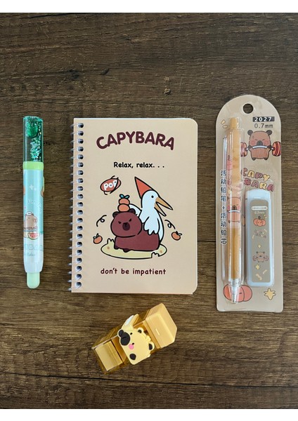 Capybara Kırtasiye Seti Not Defteri Silgi Kurşun Kalem Kalemtıraş Kapibara Okul Set Defter