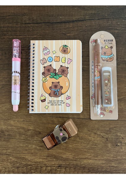 Capybara Kırtasiye Seti Not Defteri Silgi Kurşun Kalem Kalemtıraş Kapibara Okul Set Defter