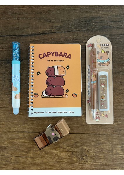 Capybara Kırtasiye Seti Not Defteri Silgi Kurşun Kalem Kalemtıraş Kapibara Okul Set Defter
