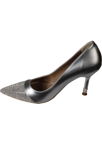 Yazkış Kadın Siyah Gümüş Cilt Önü ve Topuğu Taşlı 9cm Ince Topuk Stiletto Ayakkabı modelleri