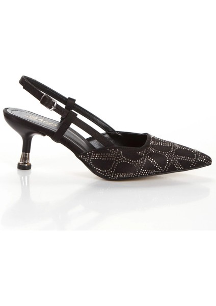 Kadın Taş Işlemeli 5 cm Tarz Topuklu Abiye Ayakkabı Siyah Saten fiyatları