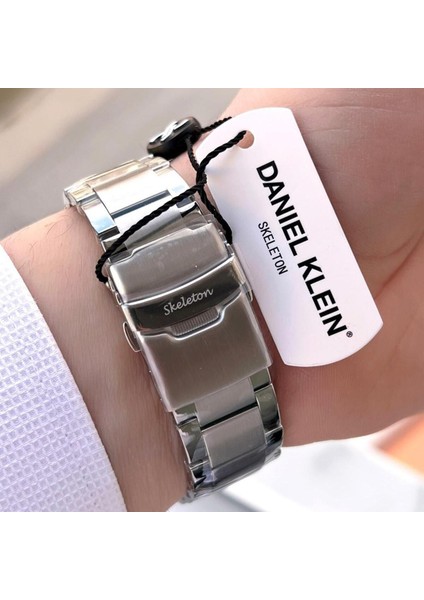 DKE.1.14043.4 Yeşil Gold Gümüş Skeleton Ay Güneş Takvimli Çelik Kordonlu Otomatik Erkek Kol Saati indirimleri