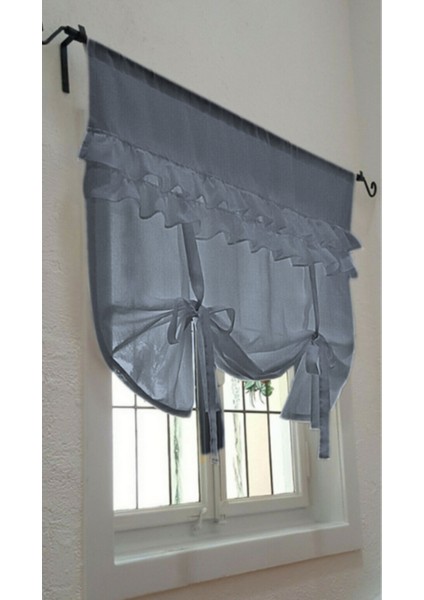 Fırfırlı Keten Koyu Gri Tül Perde