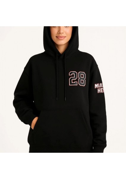 Mdb Üç Iplik Kapüşonlu Ön ve Arka Baskılı Weathirt Hoodie Iyah