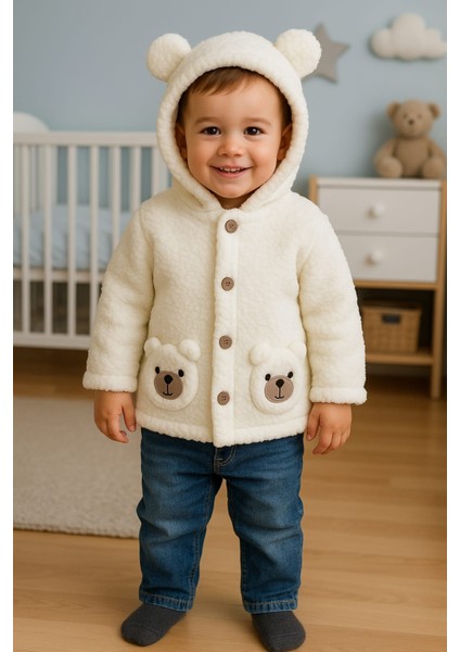 1-3 Yaş Kuzu Welsoft Kapşonlu Nakışlı Hırka