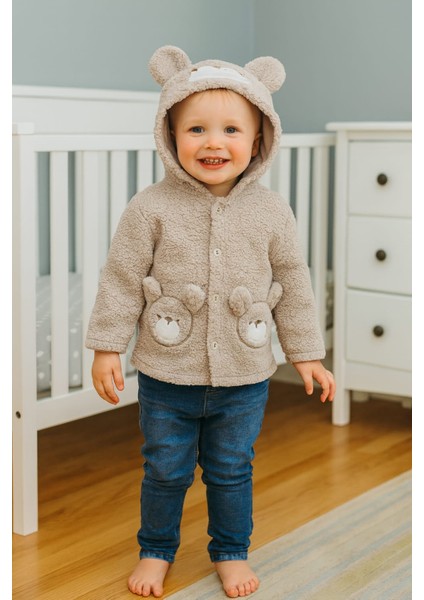 1-3 Yaş Kuzu Welsoft Kapşonlu Nakışlı Hırka