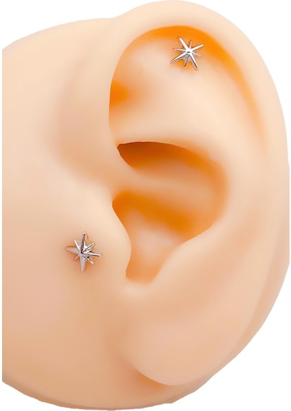 Cerrrahi Çelik Piercing ( Pirsing ) Mini Kuzey Yıldızı Tragus Helix Piercing (1ADET)