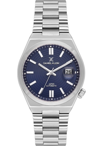 DKE.1.14044.3 Lacivert Gümüş Japan Automatic Kelebek Kilit Çelik Kordonlu Takvimli Otomatik Erkek Kol Saati
