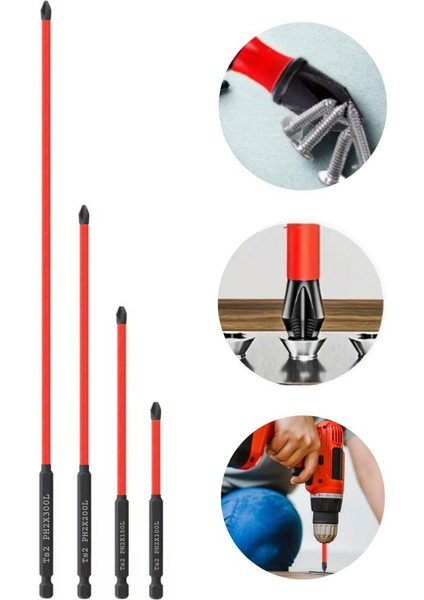 4 Parça Büyük Boy Mıknatıslı Bits Uç Ph2 30 cm 20 cm 15 cm 10 cm