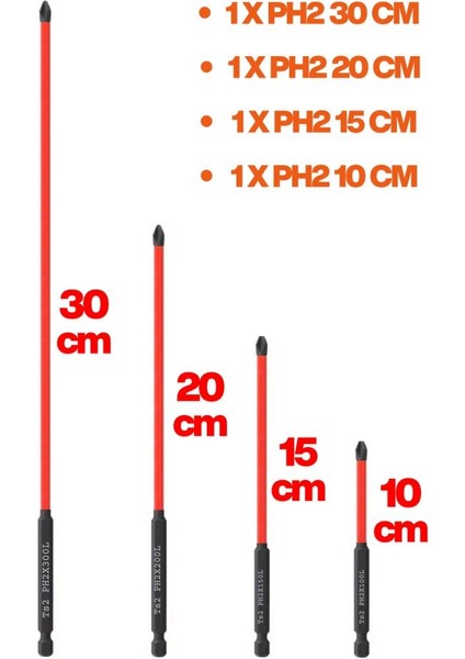 4 Parça Büyük Boy Mıknatıslı Bits Uç Ph2 30 cm 20 cm 15 cm 10 cm fiyatları