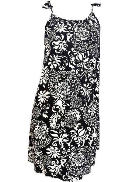 5092E Otantik Baskılı %100 Pamuk Ip Askılı Elbise