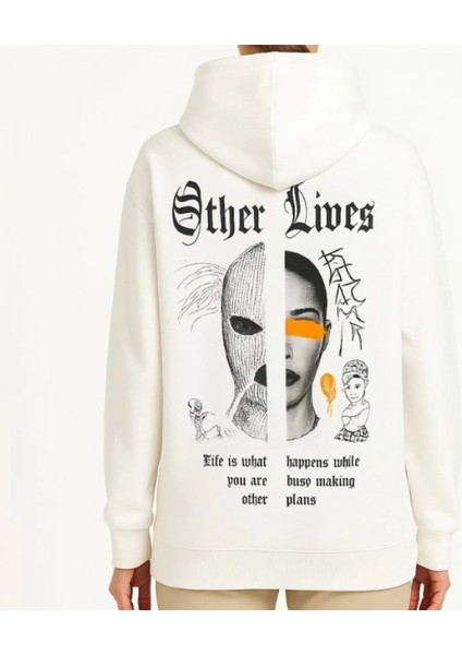 Mdb Üç Iplik Kapşonlu Ön ve Arka Baskılı Weathirt Hoodie Beyaz modelleri