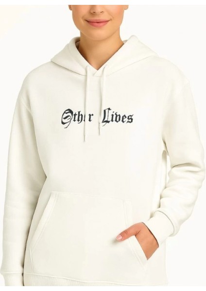 Mdb Üç Iplik Kapşonlu Ön ve Arka Baskılı Weathirt Hoodie Beyaz fırsatları