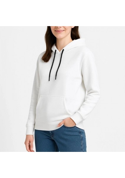 Mdb Üç Iplik Kapüşonlu Kanguru Çepli Weathirt Hoodie Beyaz modelleri