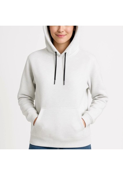 Mdb Üç Iplik Kapüşonlu Kanguru Çepli Weathirt Hoodie Beyaz fırsatları