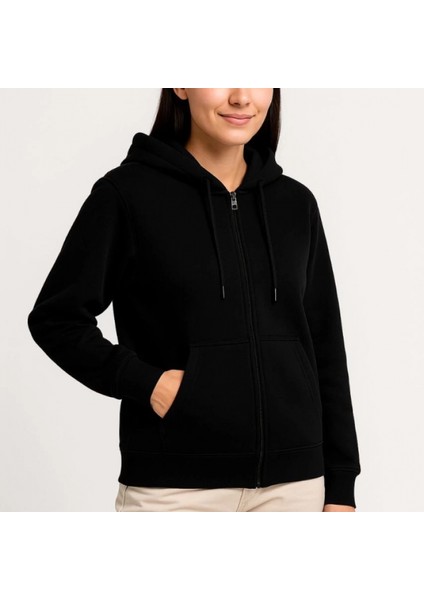 Mdb Üç Iplik Kapüşonlu Tam Fermuarlı Kanguru Çepli Weathirt Hoodie Iyah