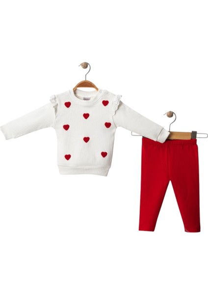 Kalp Nakışlı Kız Bebek Takım