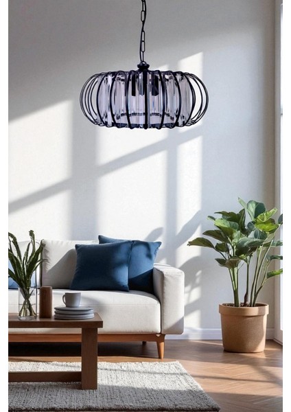 Antik Pofidik 3’lü Avize – Siyah, Kristal Tabut Taşlı, Modern,sarkıt