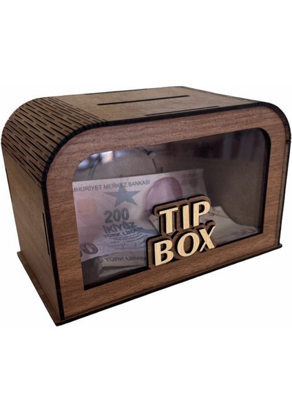 Şeffaf Ön Camlı Lazer Kesim Bahşiş Kutusu (Mdf – Dekoratif) - Ahşap Tip Box Ceviz modelleri
