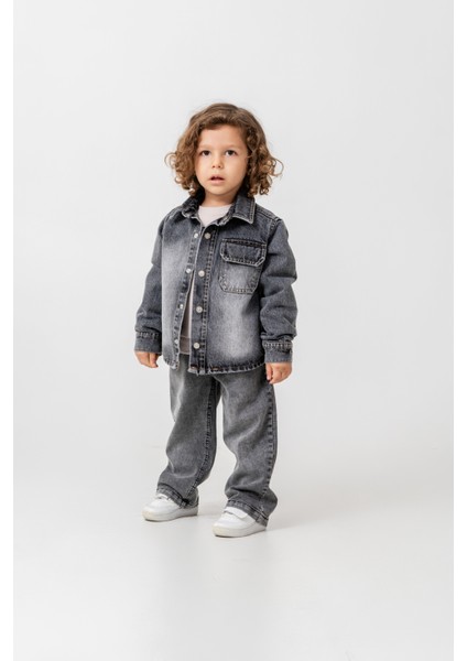 Erkek Çocuk Pamuklu Gri Denim Ceket & Pantolon Takım modelleri