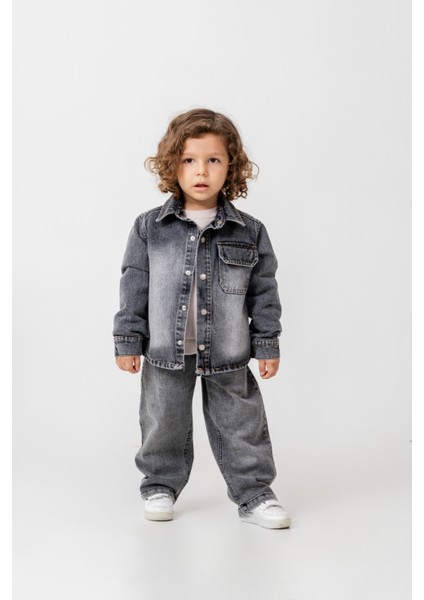 Erkek Çocuk Pamuklu Gri Denim Ceket & Pantolon Takım fırsatları