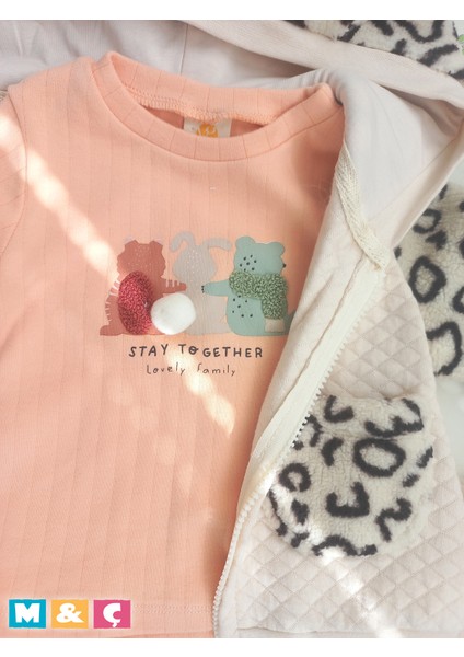 3 Lu Kız Bebek Ceketli Alt Üst Leoparlı Peluşlu Kapitone Kışlık Takım Baby Girl Outfit Set modelleri