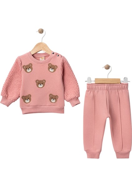 Ayı Nakışlı Üç Ip Kız Bebek Takım