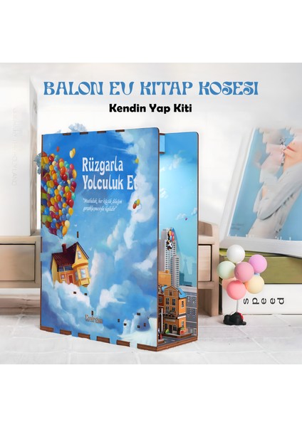Balon Ev Book Nook – Kendin Yap 3D Ahşap Puzzle Minyatür Kitaplık Kit