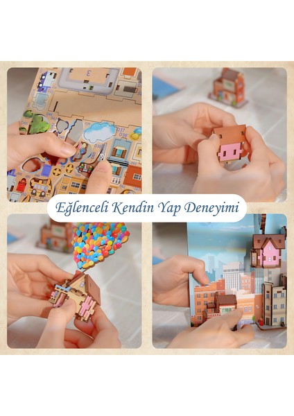 Balon Ev Book Nook – Kendin Yap 3D Ahşap Puzzle Minyatür Kitaplık Kit fırsatları