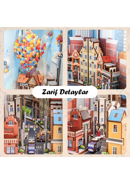 Balon Ev Book Nook – Kendin Yap 3D Ahşap Puzzle Minyatür Kitaplık Kit