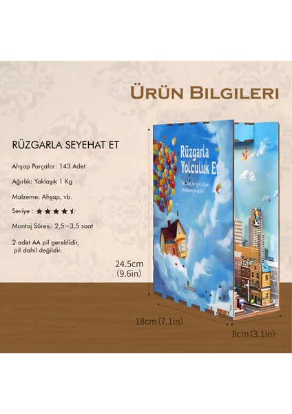 Balon Ev Book Nook – Kendin Yap 3D Ahşap Puzzle Minyatür Kitaplık Kit