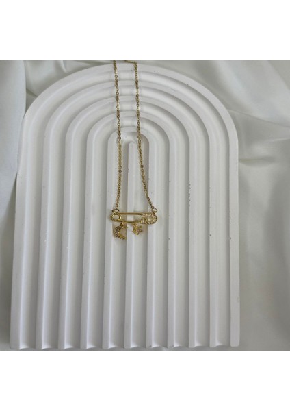 Ay Yıldızlı Çengel Iğne Figürlü Çelik Kolye fiyatları