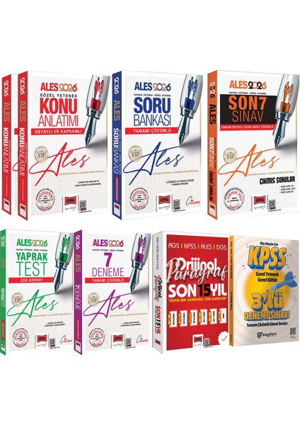 2026 Ales Vıp Sözel-Sayısal Y.konu Anlatımı-Soru Bankası-7deneme-Çıkmış Sorular-Paragraf-Yaprak Test