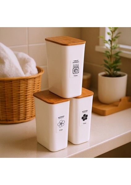 - Clean 3'lü Büyük Boy Deterjan Saklama Kutusu Etiketli Banyo Toz Tablet Toz Deterjan Kutusu 2900 ml