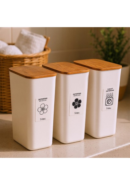 - Clean 3'lü Büyük Boy Deterjan Saklama Kutusu Etiketli Banyo Toz Tablet Toz Deterjan Kutusu 2900 ml fiyatları