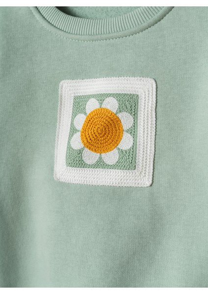Kız Çocuk Pamuklu Yeşil Çiçek Nakışlı Dantel Detaylı Sweatshirt ve Eşofman Takım fırsatları