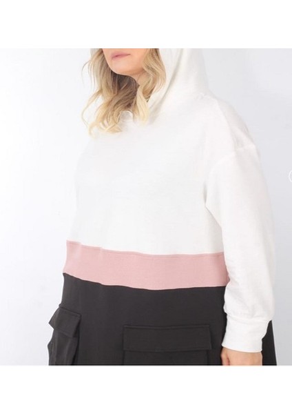 Kapüşonlu Torba Cep Beyaz Siyah Somon Renk Sweatshirt Elbise fırsatları