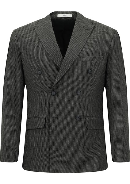 Regular Fit Desenli Likralı Kruvaze Ceket