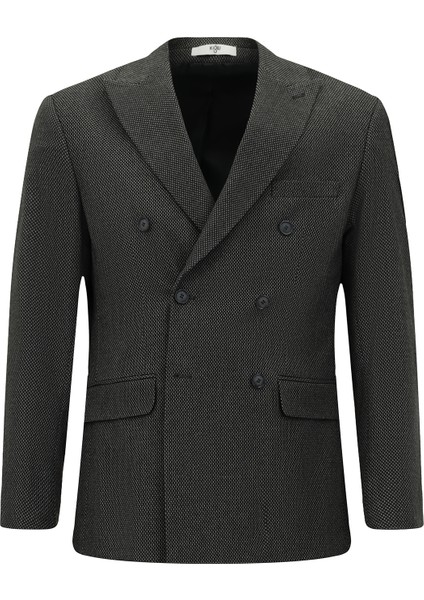 Regular Fit Desenli Likralı Kruvaze Ceket