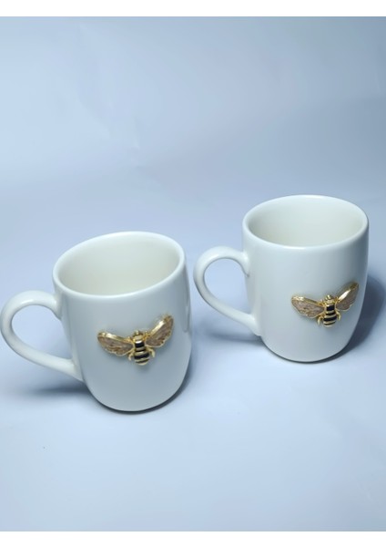 2'li Kupa Bardak Arı Figürlü Porselen Bardak